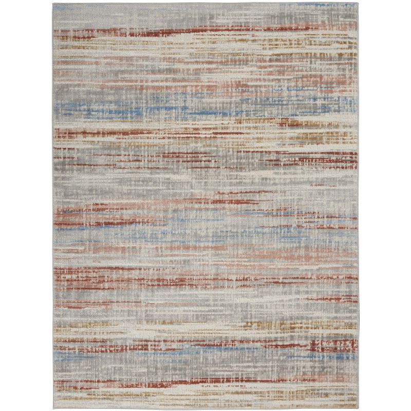 Ivory Multicolor Abstract 4' x 6' Synthetic Rug