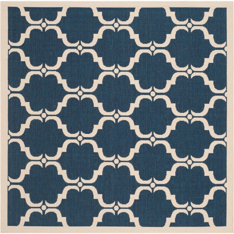 Navy and Beige 5'3" Square Synthetic Easy-Care Outdoor Rug