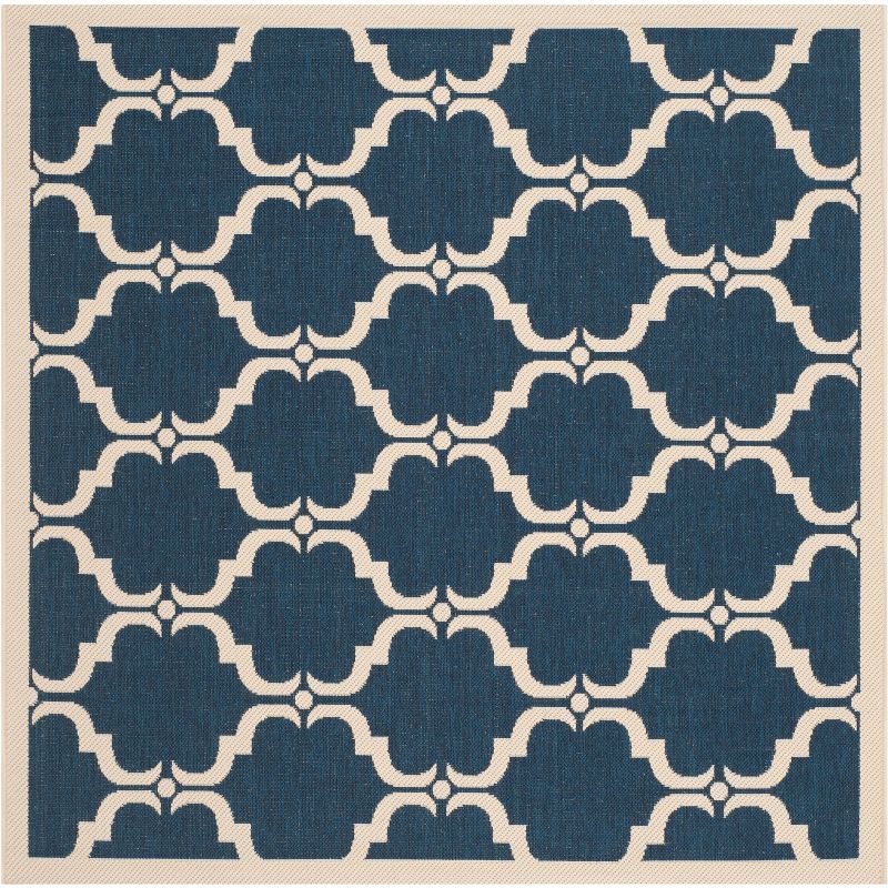 Navy and Beige 5'3" Square Synthetic Easy-Care Outdoor Rug