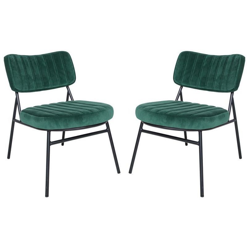 Emerald Green Velvet Accent Chairs with Metal Frame, Set of 2