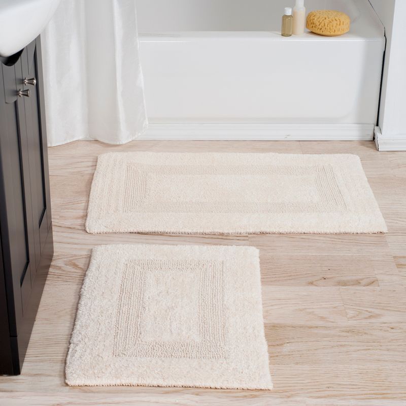 Ivory Cotton Reversible Bath Mat Set - 2 Pieces