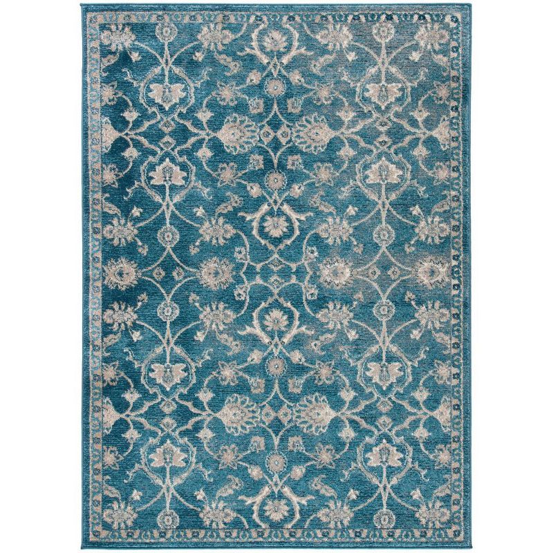 Blue and Beige Rectangular Synthetic Area Rug, 3' x 5'