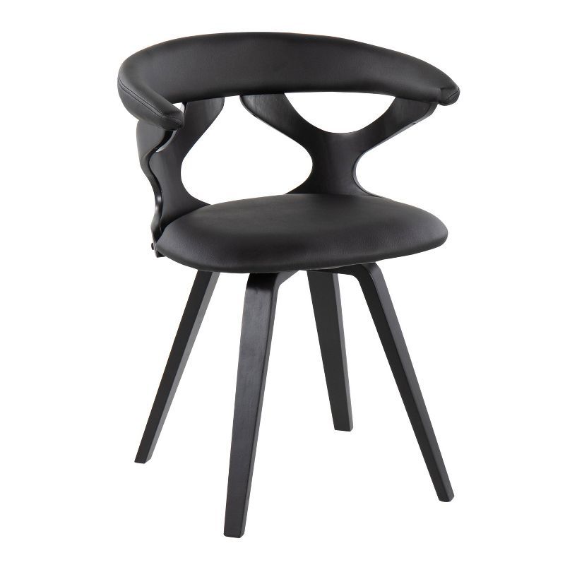 Black Faux Leather Swivel Dining Chair with Cutout Backrest