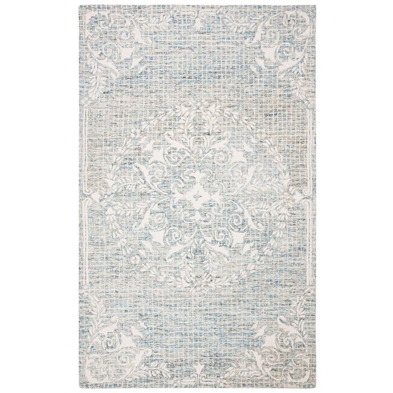 Light Blue Abstract Handmade Wool Area Rug, 5' x 8'