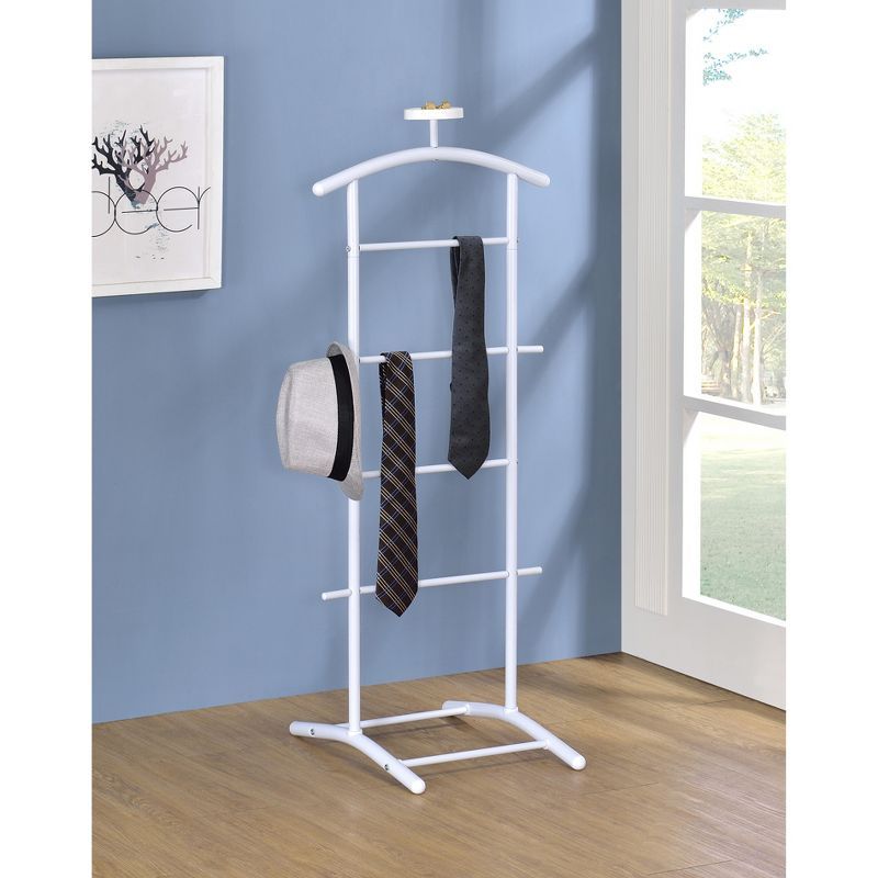 Menros White Metal Suit Valet Stand with Accessory Shelf