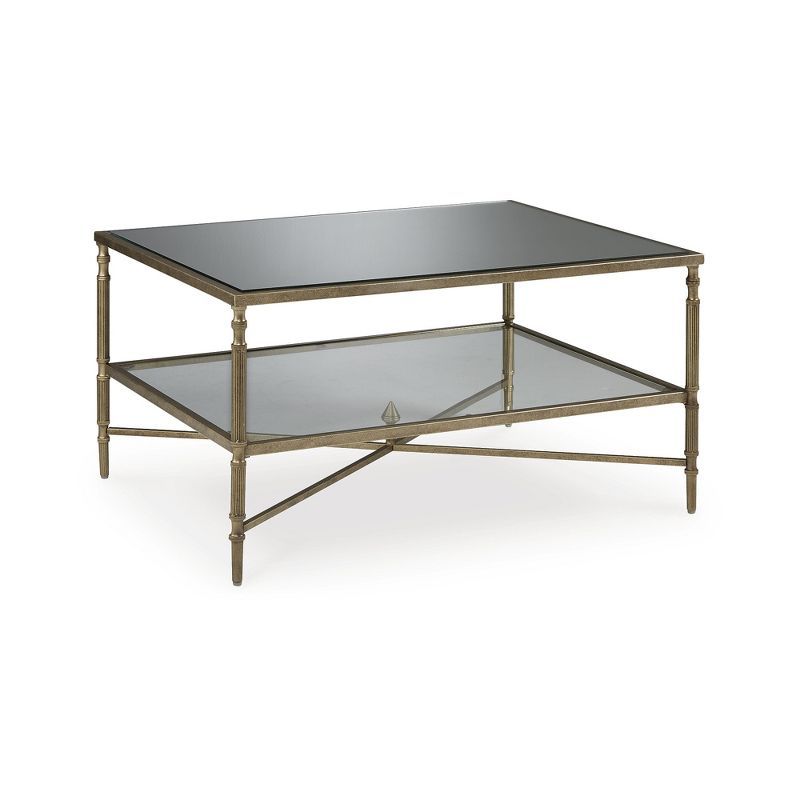 Aged Gold Rectangular Glass Top Coffee Table with Shelf