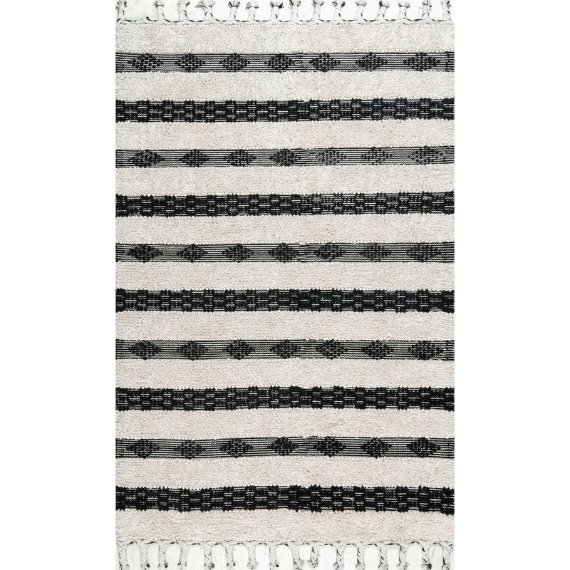 Ivory Handmade Tufted Wool Shag Area Rug 6' x 9'