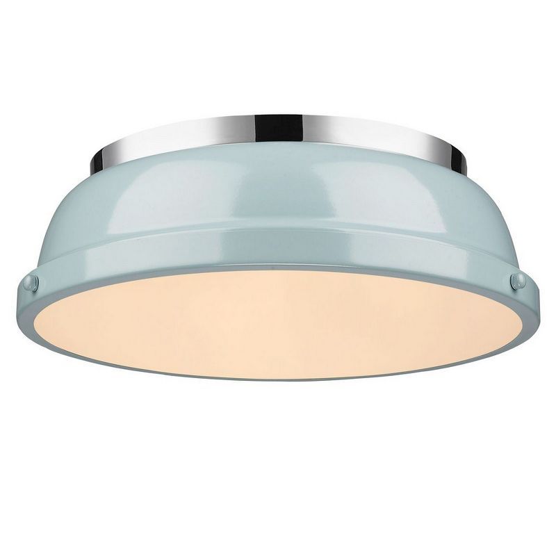 Duncan 14" Transitional Chrome Flush Mount with Seafoam Shade