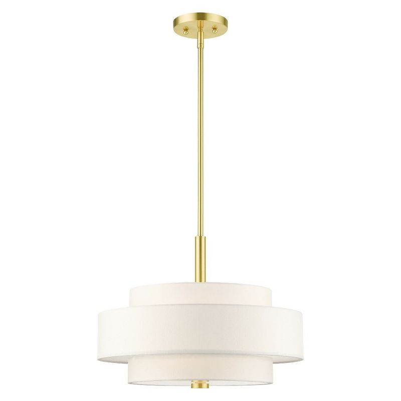 Satin Brass 4-Light Drum Chandelier with Off-White Shade