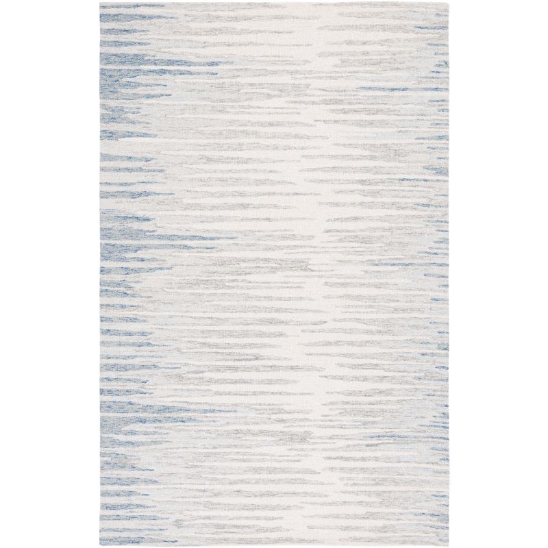 Handmade Abstract Ivory and Light Blue Wool Area Rug, 4' x 6'