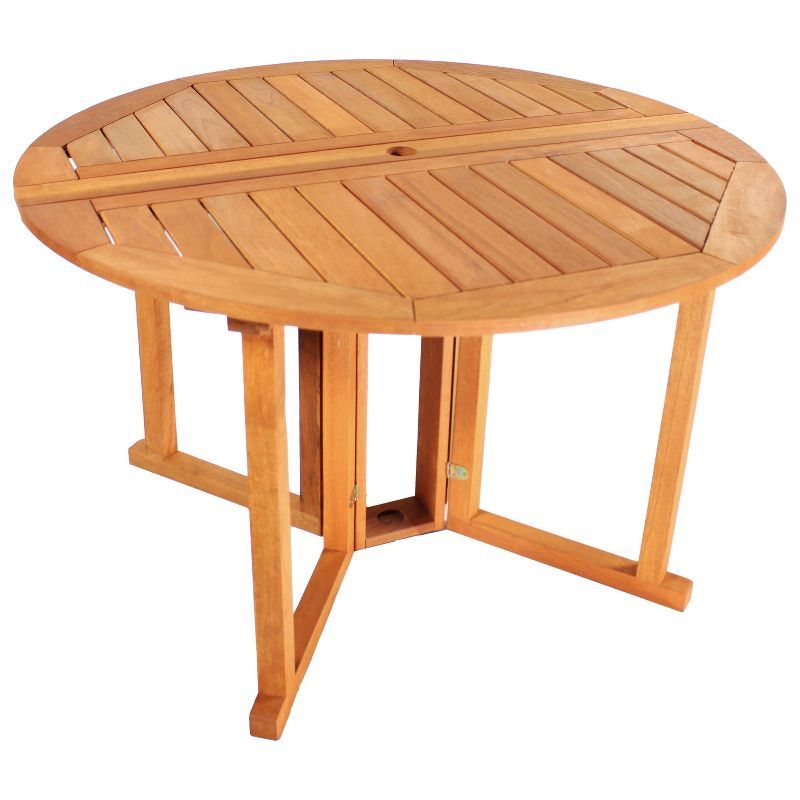 Malaysian Hardwood Round Gateleg Patio Table with Teak Oil Finish