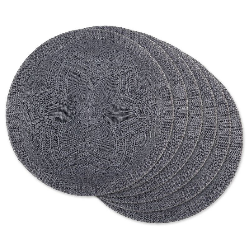 Gray Floral Woven Round 6-Piece Placemat Set