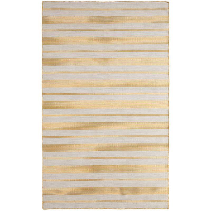 Yellow and Ivory Striped 5' x 8' Handwoven Reversible Rug