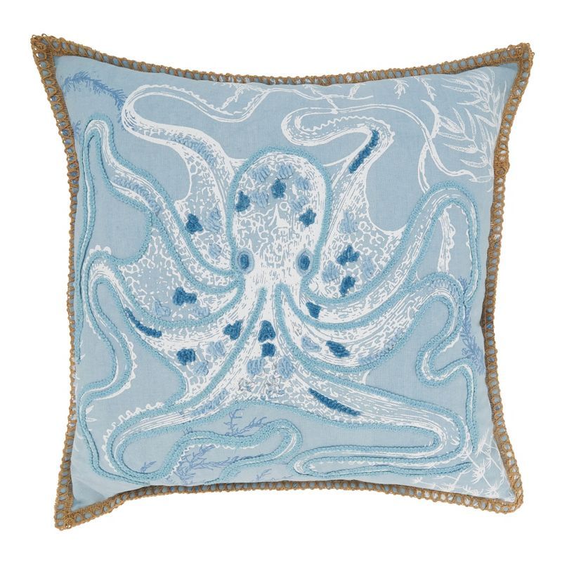 Oceanic Octo-Hug Blue Cotton Throw Pillow, 20" x 20"