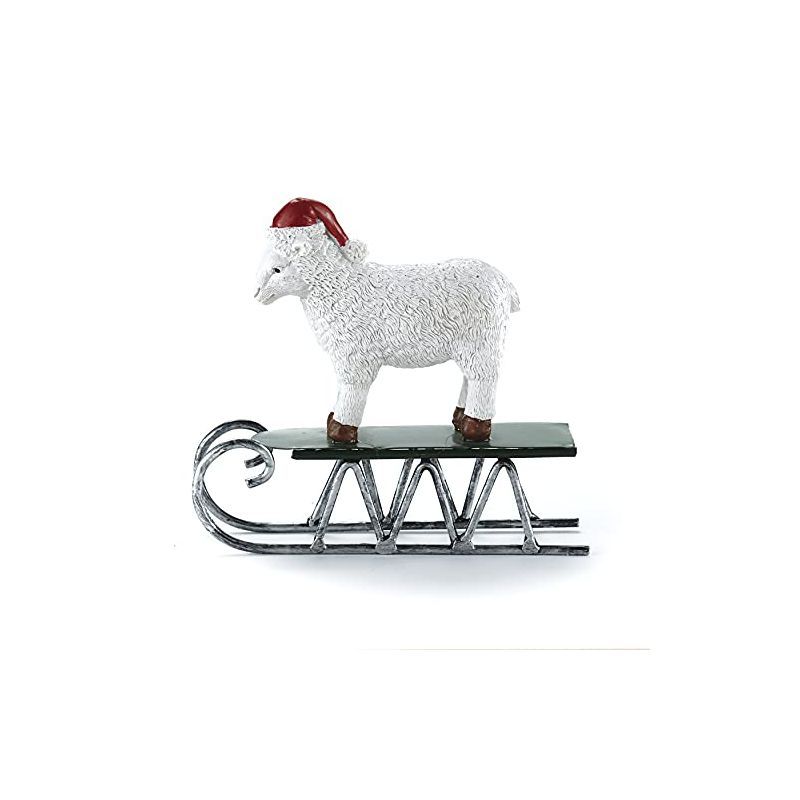 White Ceramic Christmas Sheep Figurine on Sleigh