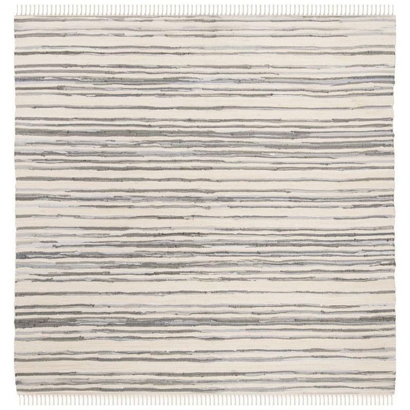 Gray and Ivory Handwoven Cotton Stripe Square Area Rug