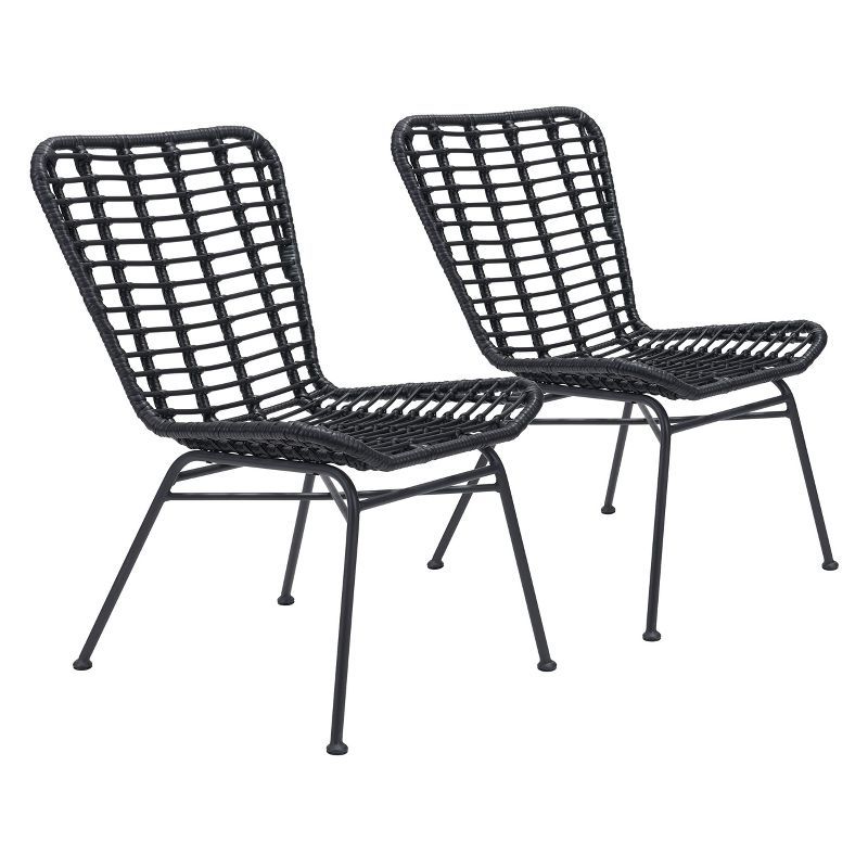 Black Steel and Cane High-Back Dining Chair Set