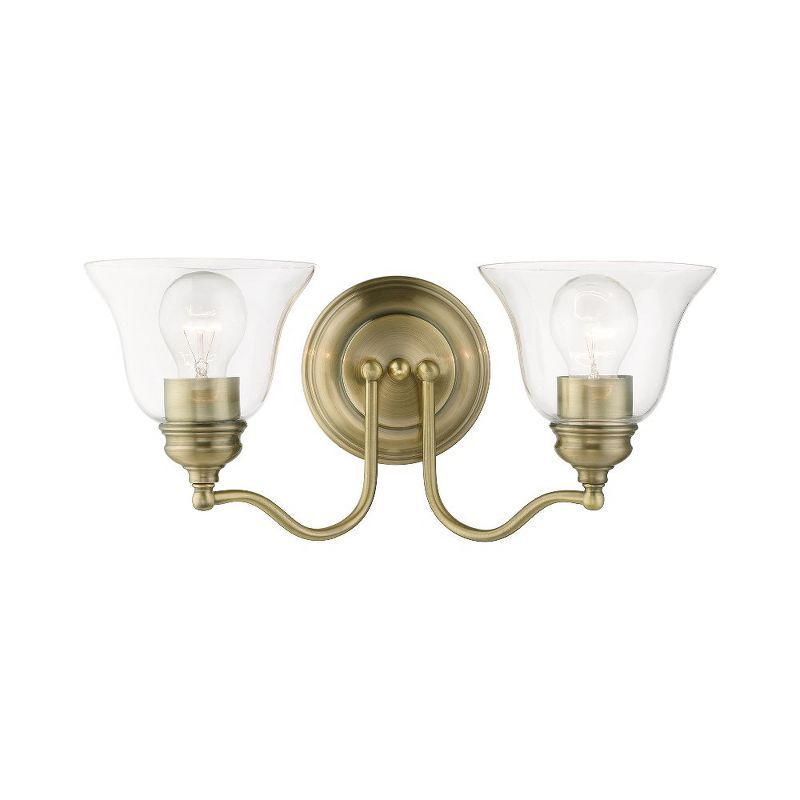 Antique Brass Dual-Light Vanity with Hand-Blown Clear Glass Shade