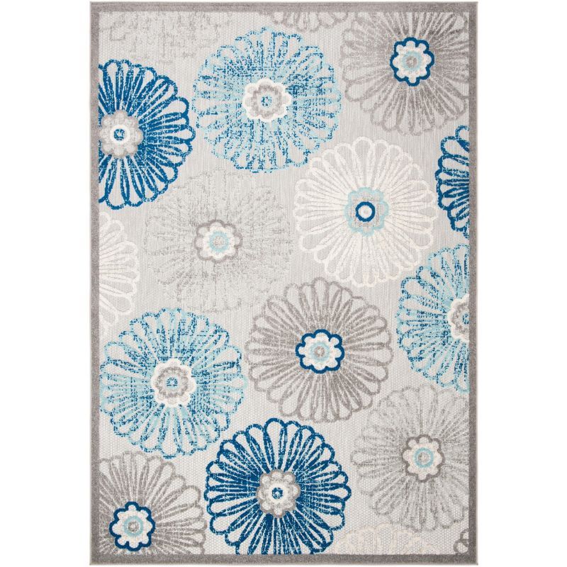 Blue Floral Synthetic Rectangular 4' x 6' Non-slip Area Rug