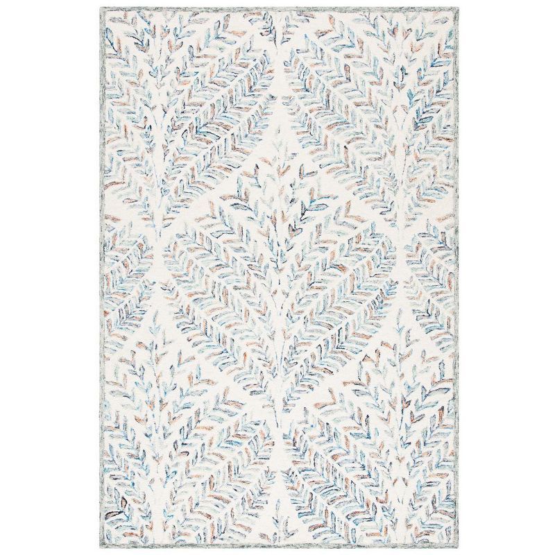 Ivory and Blue Hand-Tufted Wool 9' x 12' Rectangular Area Rug