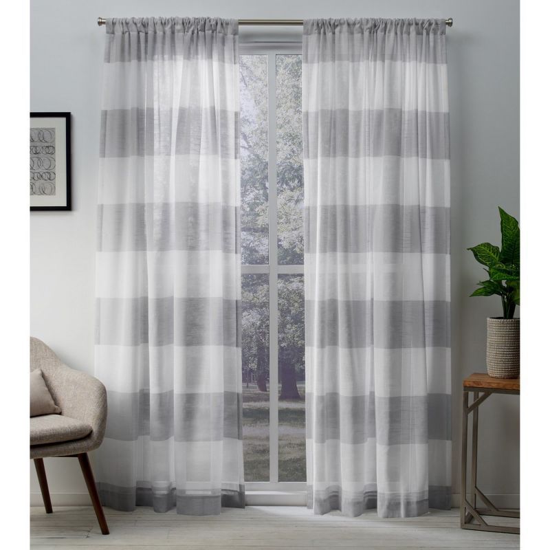 Dove Gray Sheer Linen Rod Pocket Window Curtain Panels