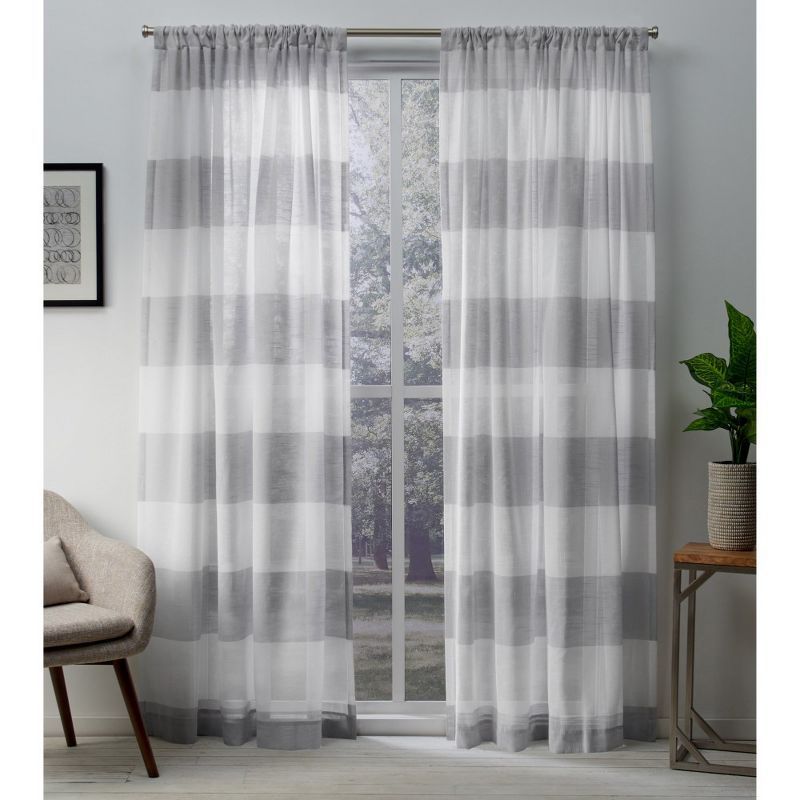 Darma Dove Grey Sheer Linen Rod Pocket Curtain Panels, 50x108, Set of 2