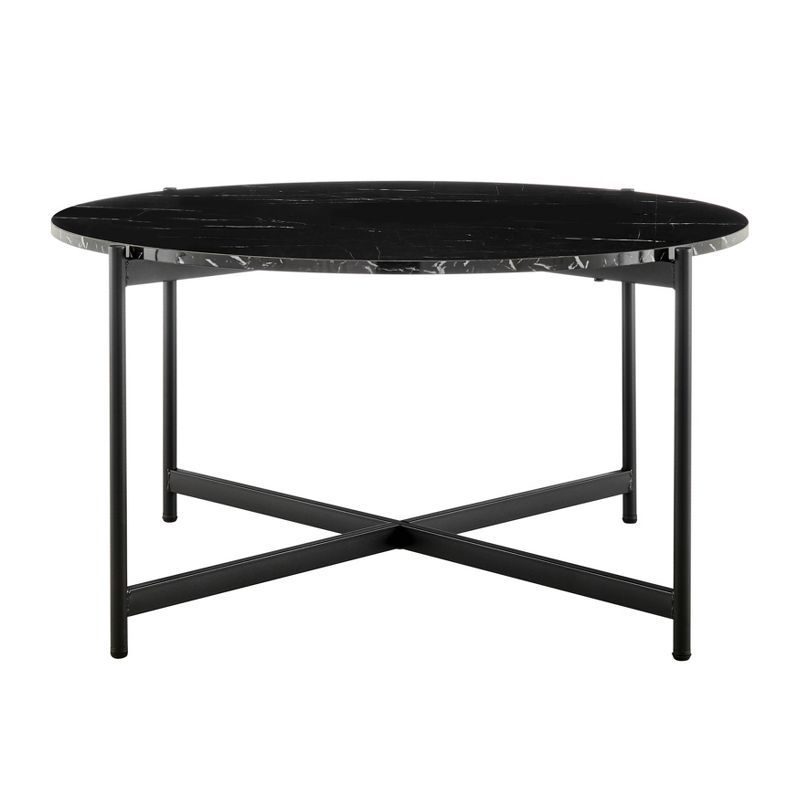 Elegant 36" Round Black Marble & Metal Coffee Table