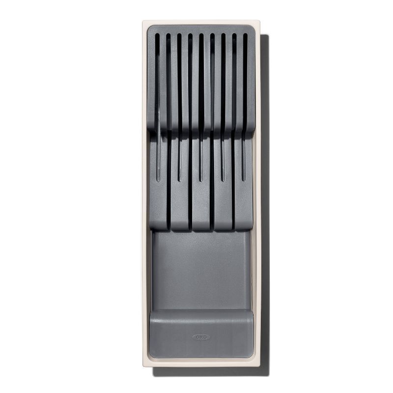 Gray Compact In-Drawer Knife Organizer with Non-Slip Feet