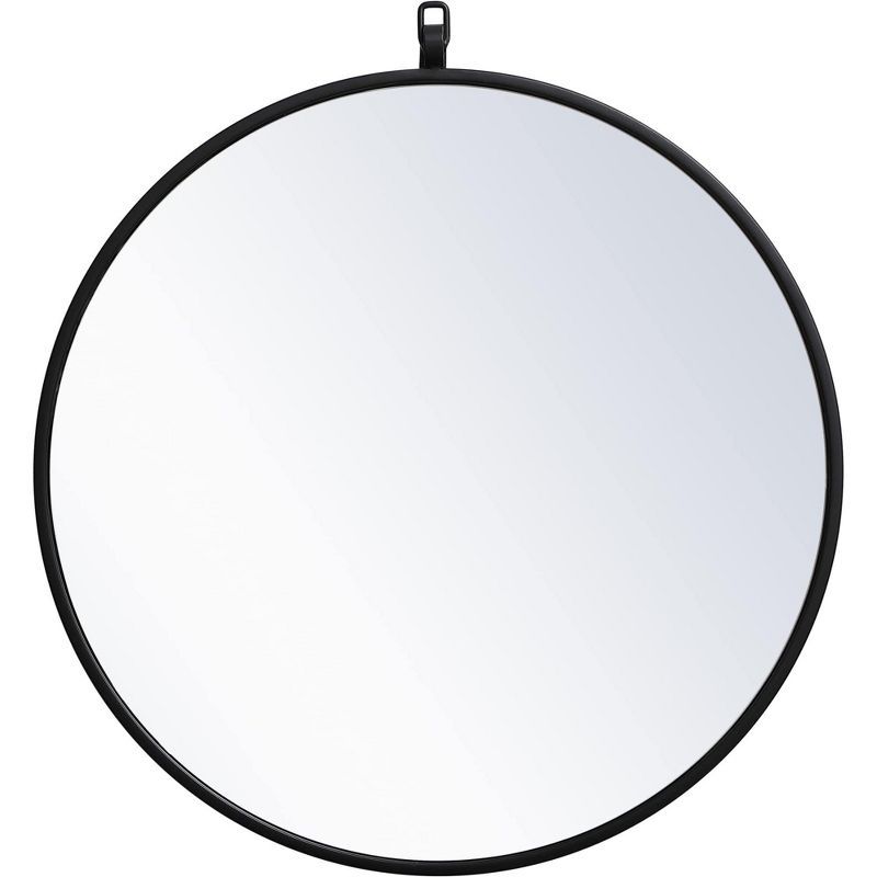 Contemporary Black Round Metal Frame Mirror with Hook, 21 Inch