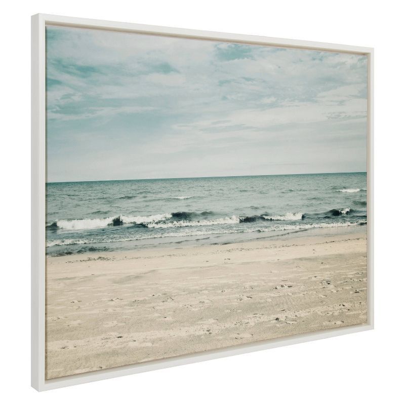 Sylvie Coastal Beach Canvas Print with White Frame