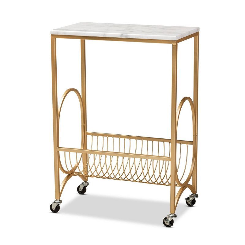 Gold Metal Wine Cart with Marble Top and Storage