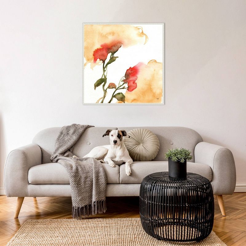 30" White Framed Abstract Floral Canvas Wall Art