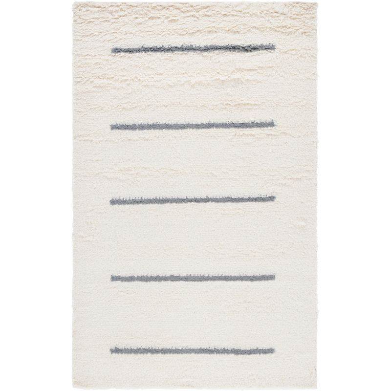 Ivory and Grey Hand-Knotted Wool Area Rug 4' x 6'