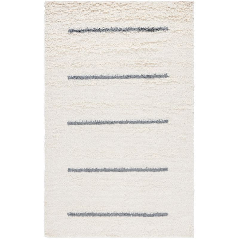 Ivory and Grey Hand-Knotted Wool Area Rug 4' x 6'