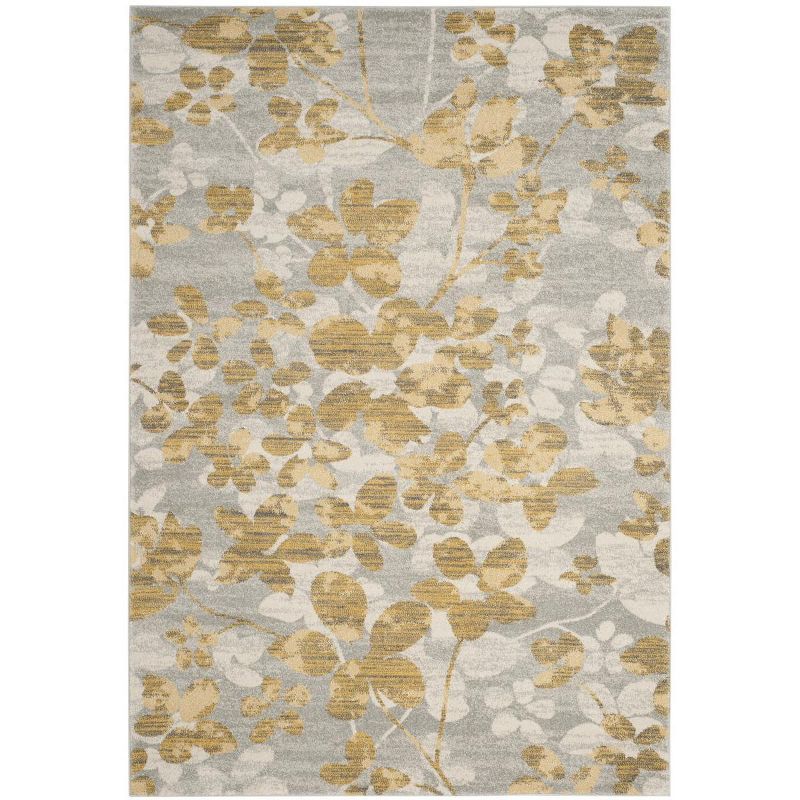 Grey and Gold Floral Elegance Synthetic Area Rug - 6'7" x 9'