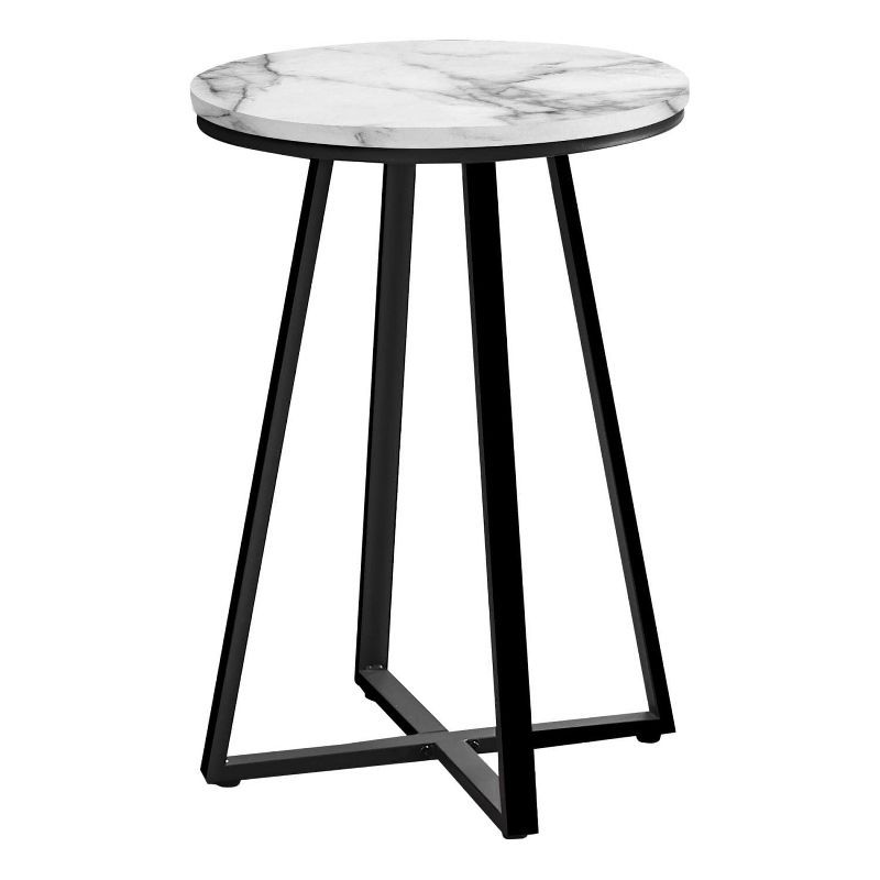 22" Black Metal and White Faux Marble Round End Table