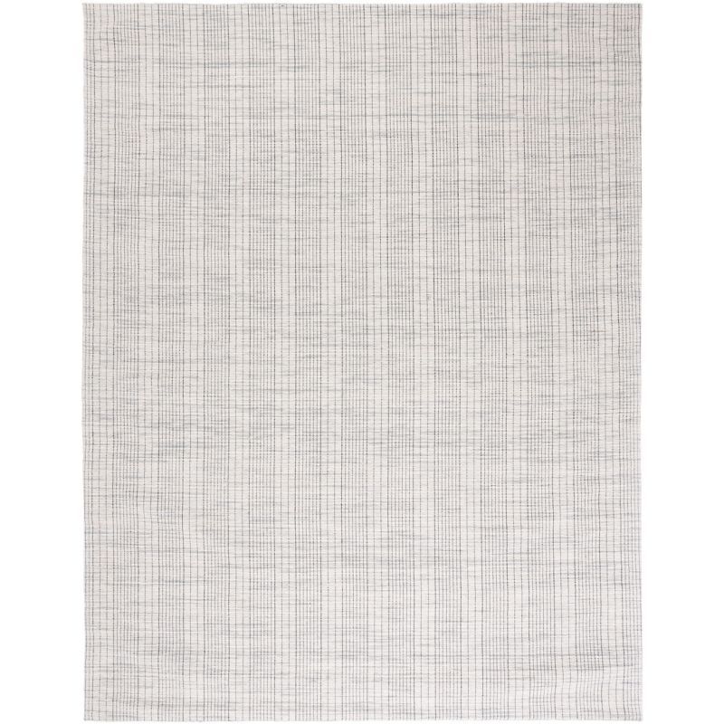 Gray and Beige Wool Stripe Flat Woven 8' x 10' Rug