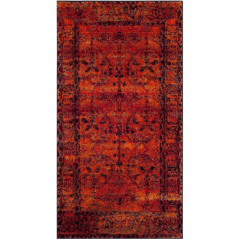 Heirloom Orange Oriental Synthetic Round Rug - Easy Care, Hand-knotted