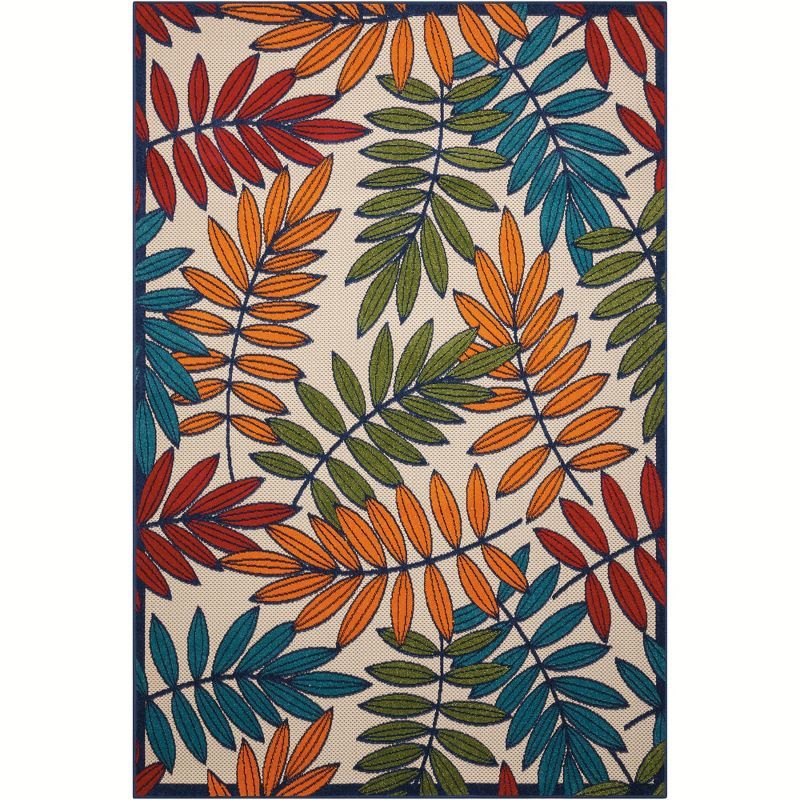 Cheerful Floral Leaf 5'3" x 7'5" Multicolor Synthetic Outdoor Rug