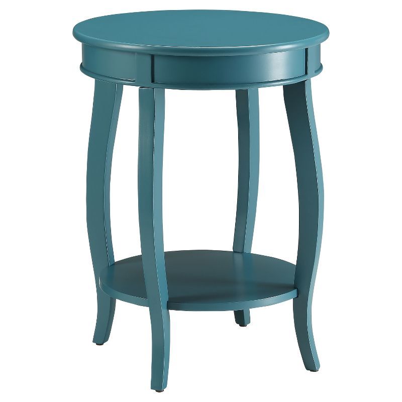 Teal Round Wood End Table with Curved Legs