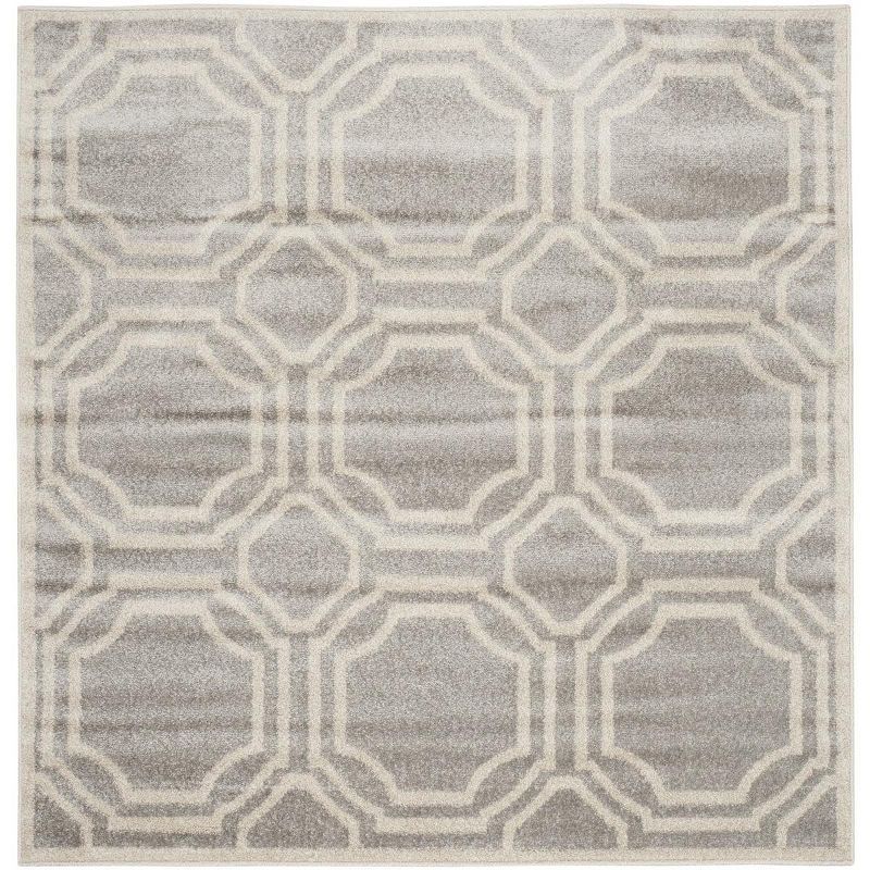 Ivory and Light Grey Hand-Knotted 59'' Square Synthetic Area Rug