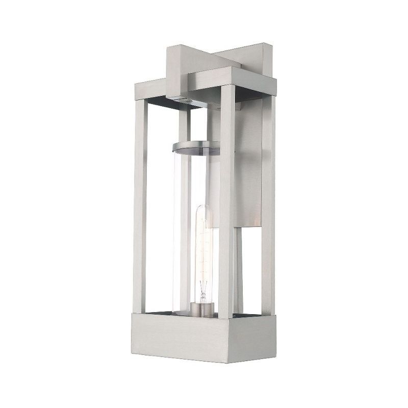 Brushed Nickel Outdoor Wall Lantern with Clear Glass Cylinder