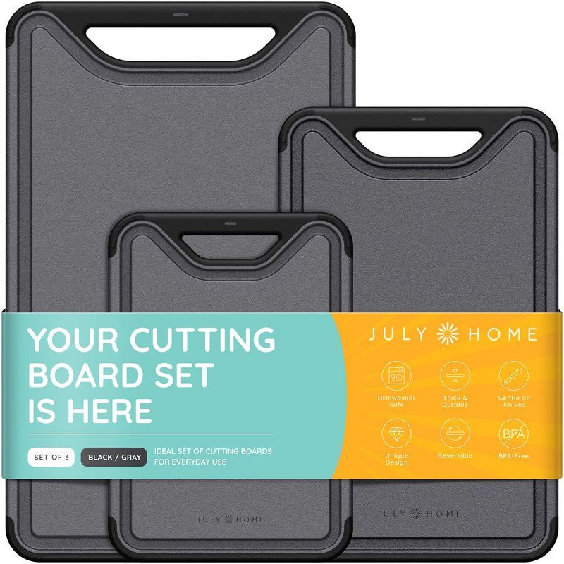 Black and Gray Plastic Cutting Board Set with Juice Grooves