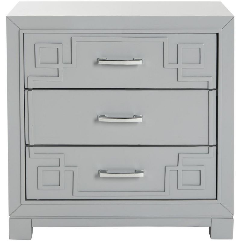 Raina Transitional Greek Key 3-Drawer Nightstand in Grey