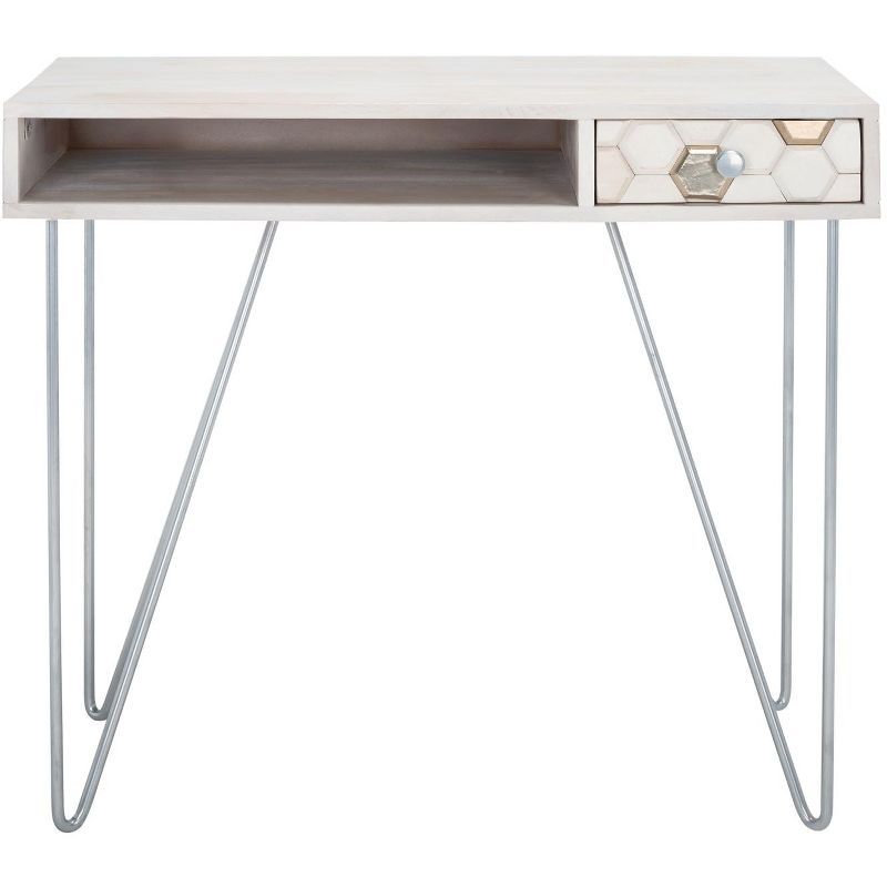 White Wood Writing Desk with Drawer and Hairpin Legs