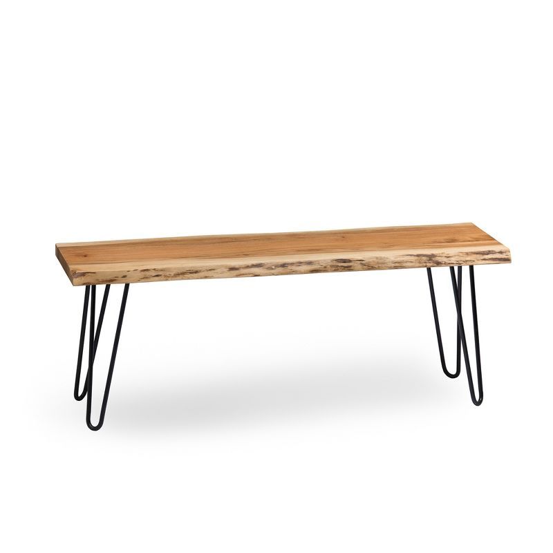 Natural Acacia Wood 48" Hairpin Metal Leg Live Edge Bench