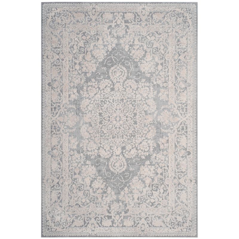 Elysian Blooms 62" Round Light Grey/Cream Floral Synthetic Rug