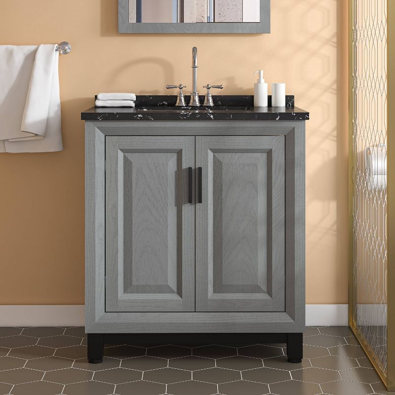 Gray 30" Freestanding Vanity with Marble Top and Storage Cabinet