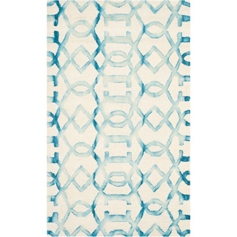 Ivory and Turquoise Hand-Tufted Wool Rectangular Rug 3' x 5'