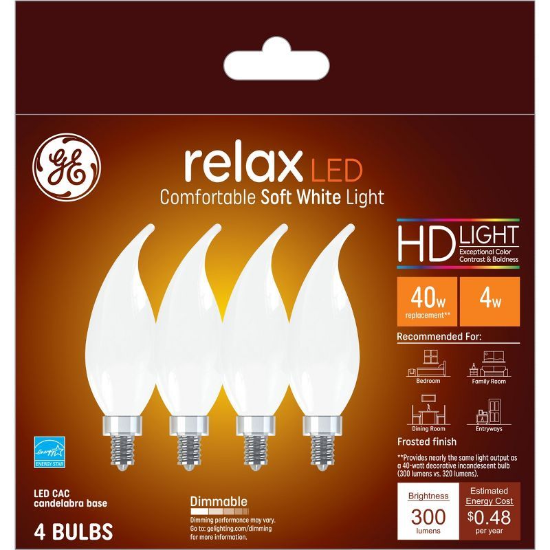 GE 4-Pack 40W Soft White Dimmable LED Candle Bulbs